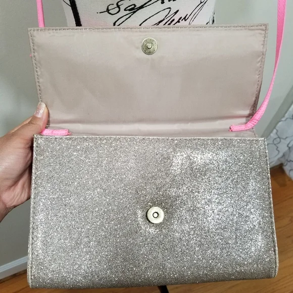 H&M Crossbody Clutch Purse Color Pink And Silver Glitters...!! - Picture 8 of 13